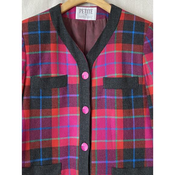 Vintage Petite Sophisticate Secretary Corpcore Career 90s Plaid Blazer Size SP - Picture 8 of 9